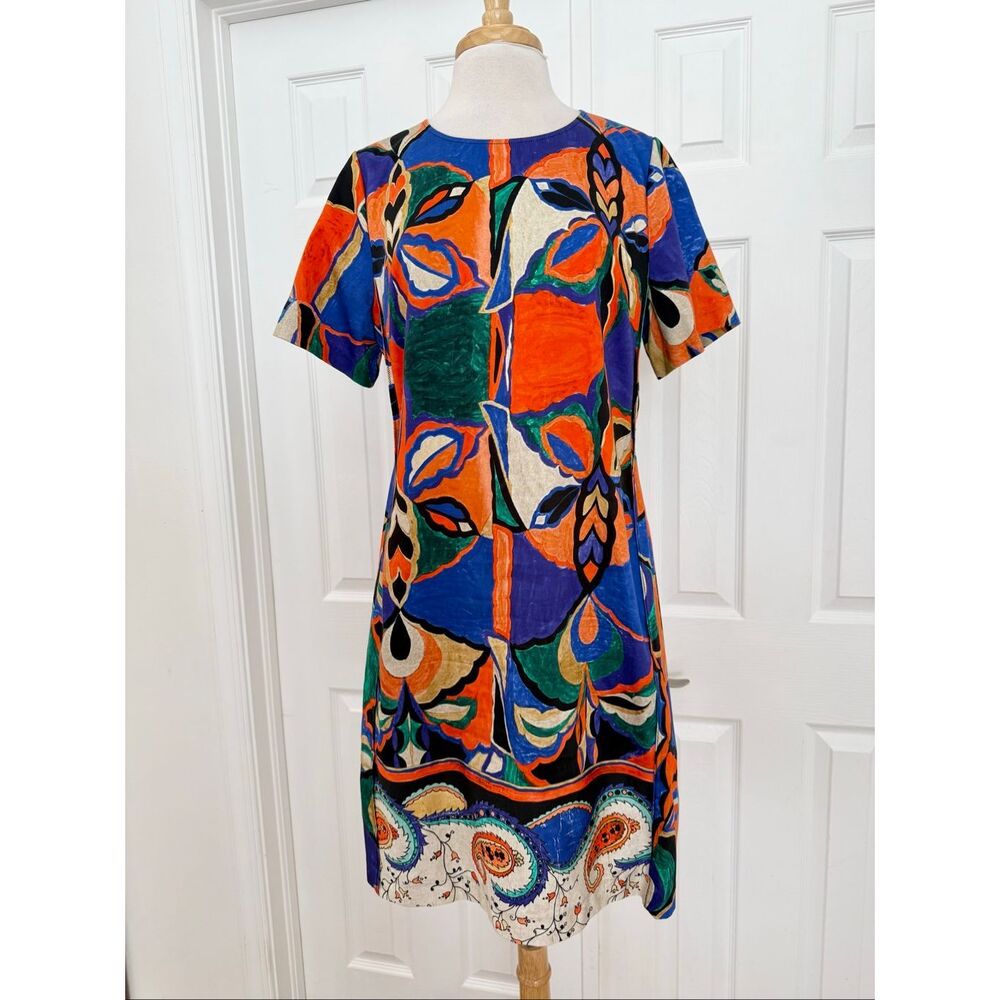 Kobi Halperin Womens Blue Angie Mixed Print Stretch Poplin Shift Dress Sz Large